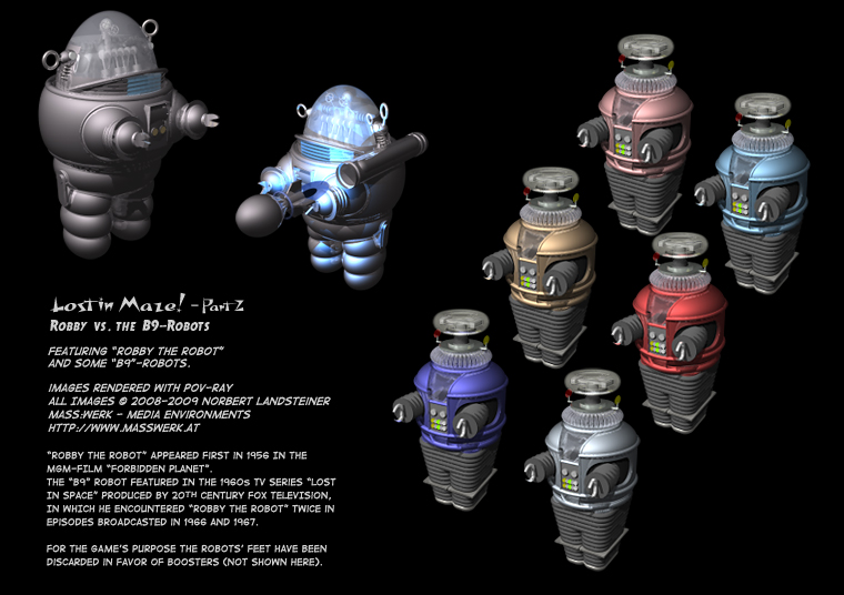 Lost in Maze! - Part 2: Robby vs. the B9-Robots. Family portrait of the robots rendered.